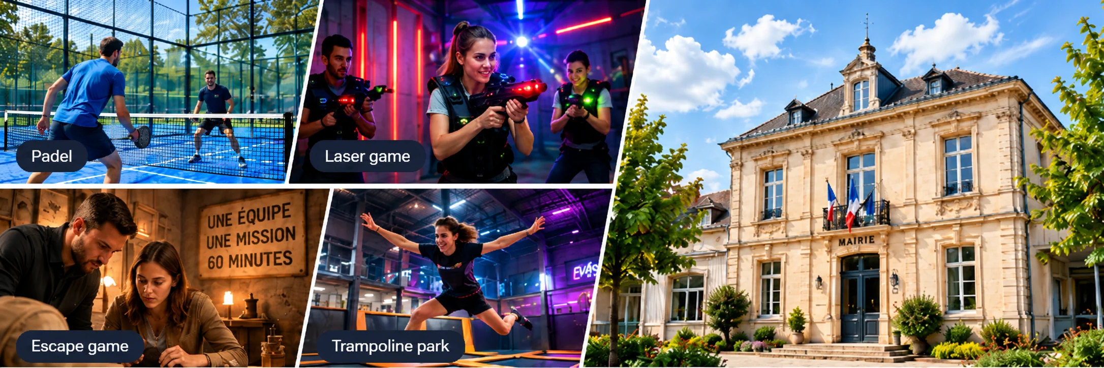Univers Rainbooking : padel, laser game, escape game, trampoline park et mairie française